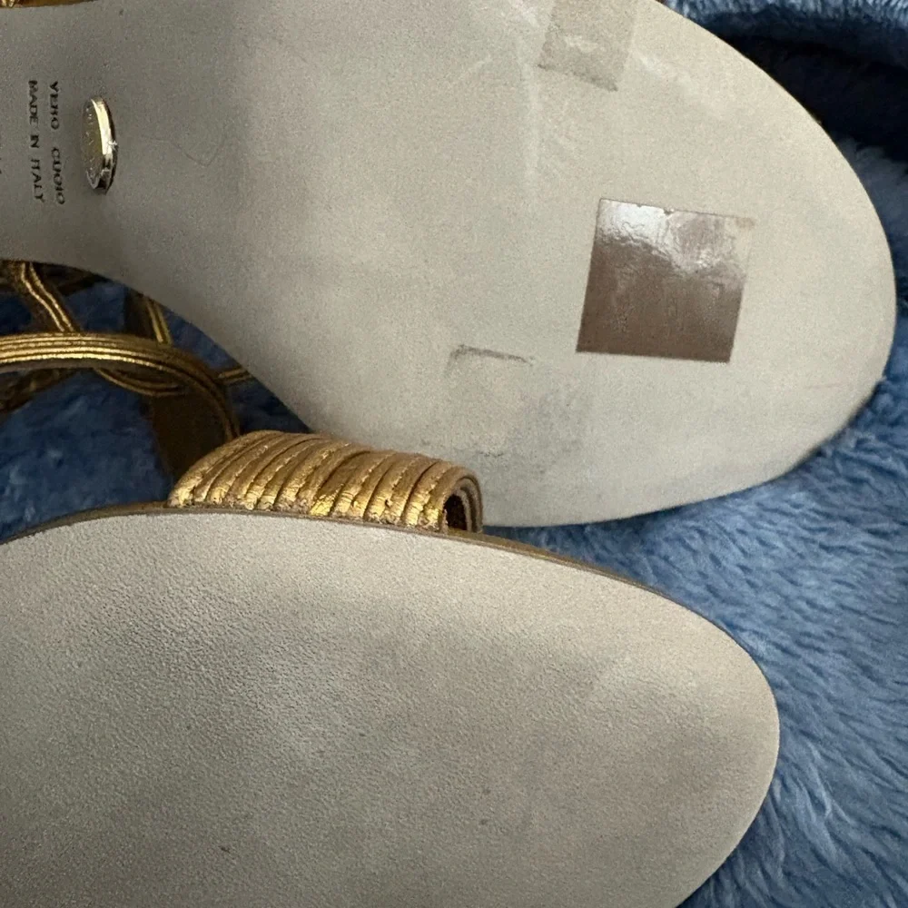 Sergio Rossi Gold Sandals with High Heel and Braided Straps